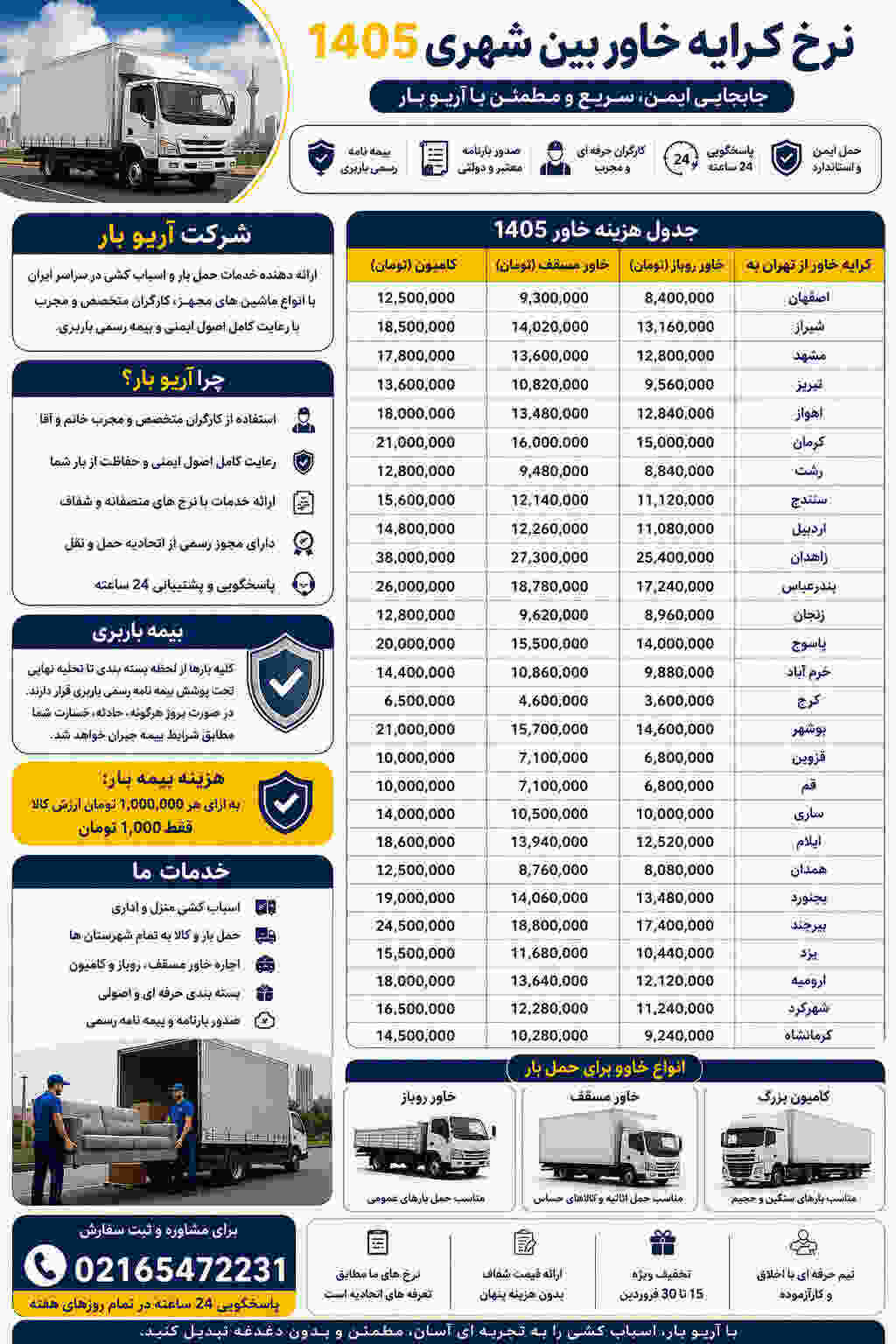 نرخ کرایه خاور بین شهری 1405